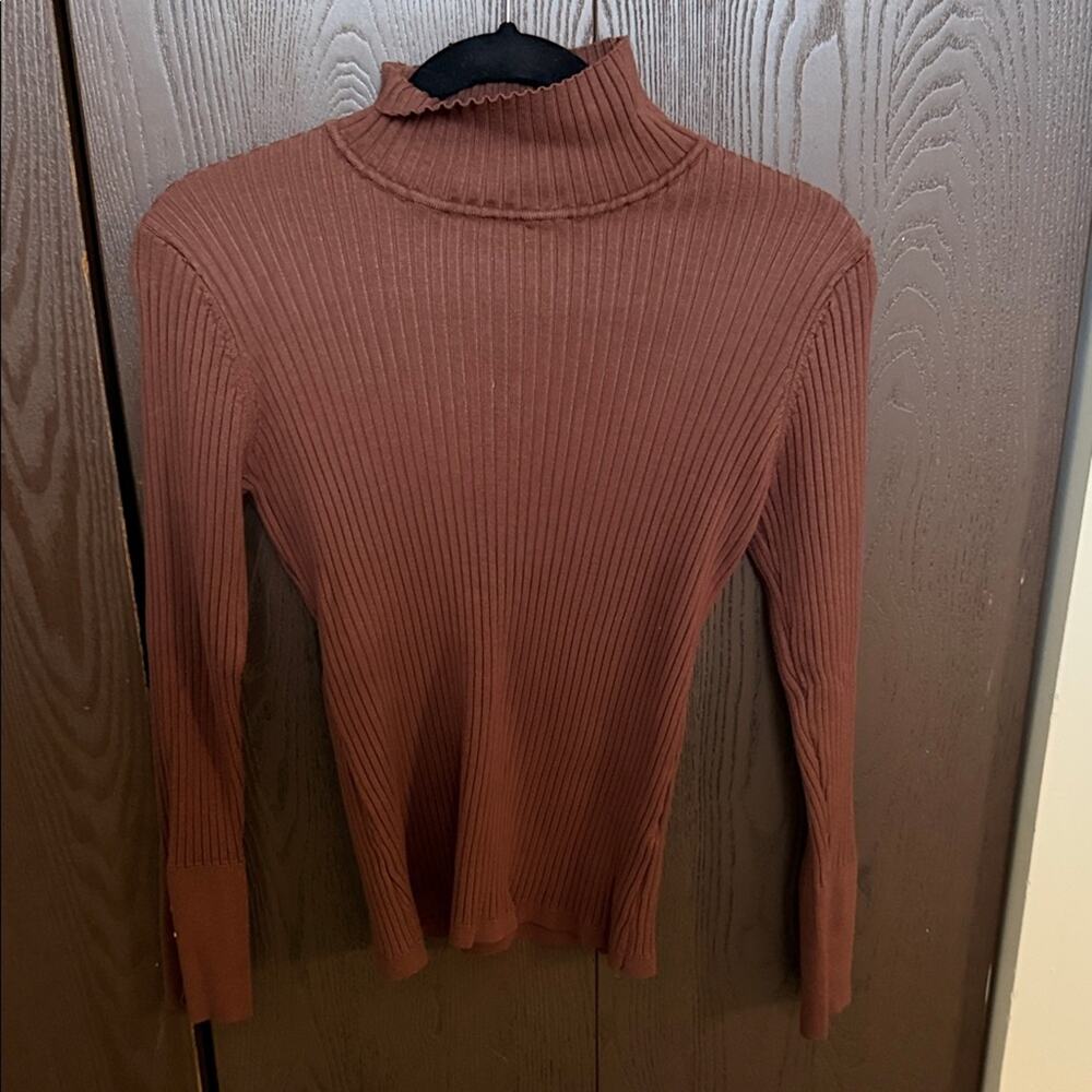 Adrianna Papell Brown Ribbed Turtleneck Top - size small